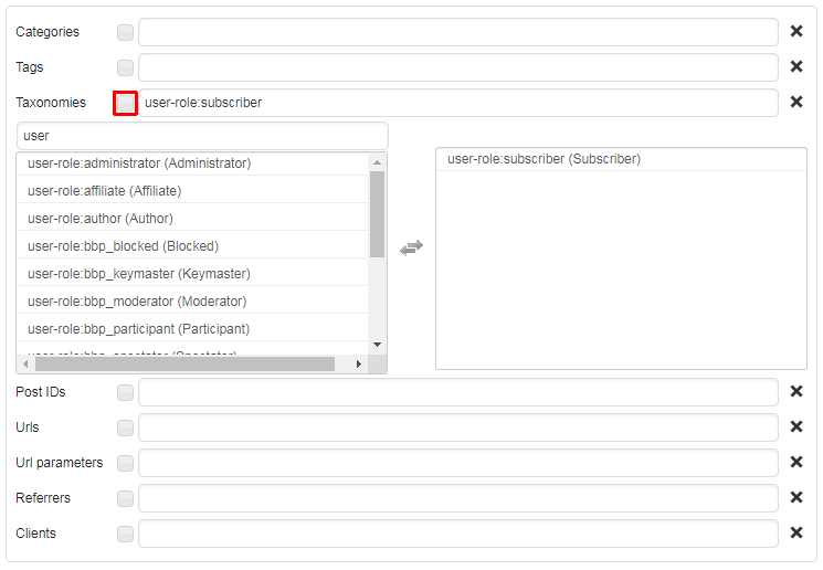 ad inserter taxonomy selection user