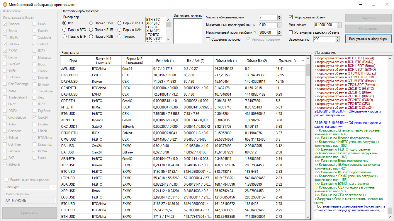Программа "Межбиржевой арбитраж криптовалют"