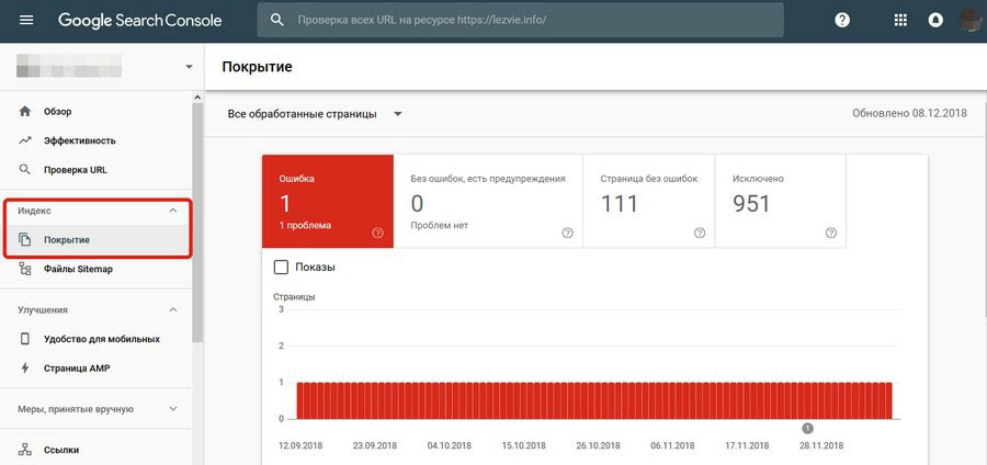 В Search Console открываем раздел «Индекс»