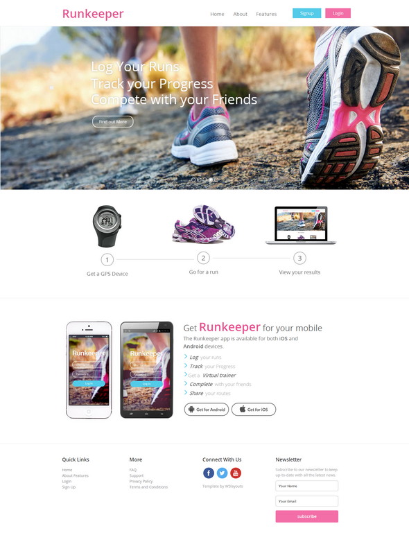 Runkeeper - шаблон сайта мобильного приложения