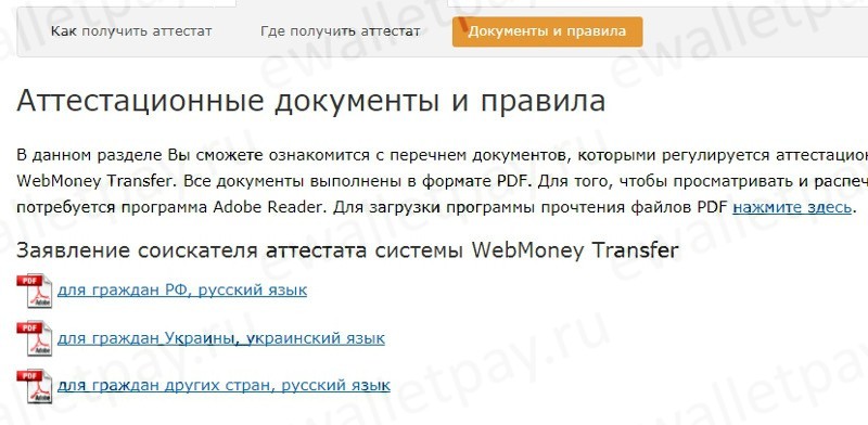 Информация по перечню документов, которыми регулируется WebMoney Transfer