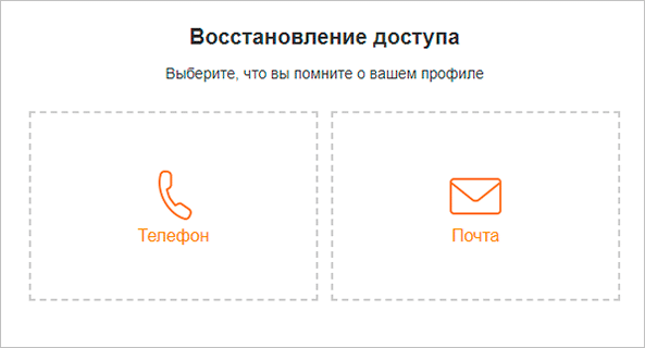 Выбор способа восстановления пароля