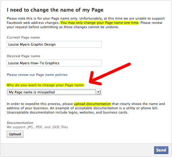 How to Change Your Facebook Page Name: Form