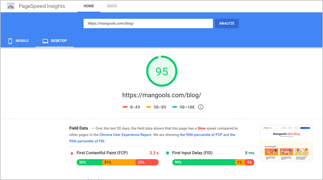 PageSpeed Insights screenshot