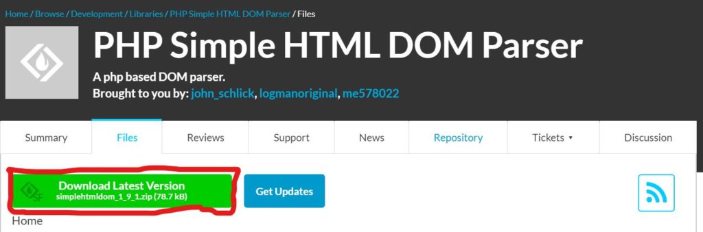 Скачать библиотеку Simple HTML DOM