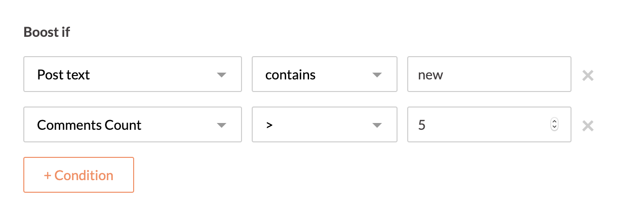 You can select multiple condition critera to auto boost a post