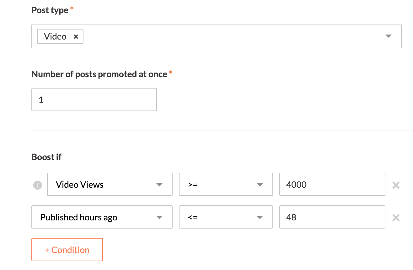 Revealbot auto boosting conditions for an Instagram video with above average views