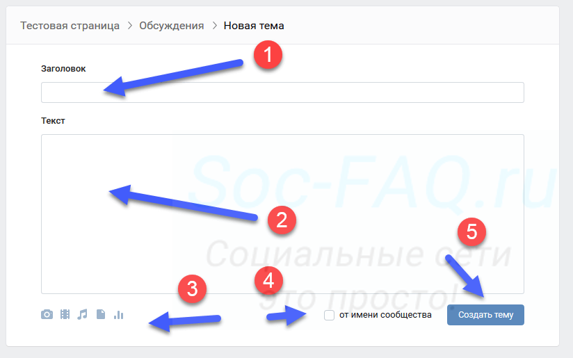 Форма создания нового обсуждения