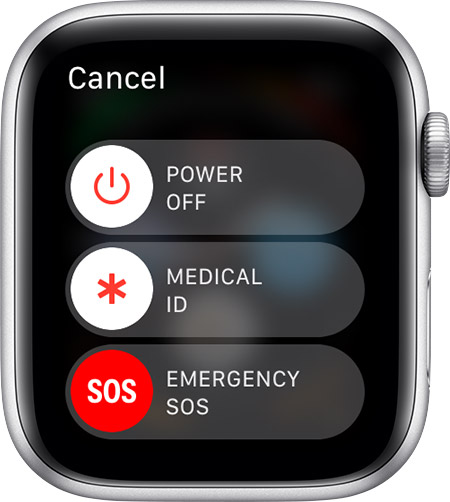 Emergency SOS slider on Apple Watch.