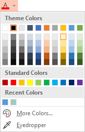 Select down arrow next to the Font Color button to open the menu of colors
