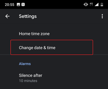 clock settings to change android date and time