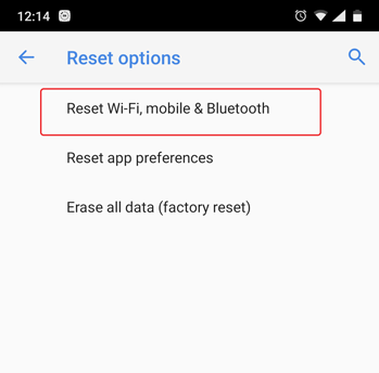 option to reset bluetooth mobile data and wi-fi