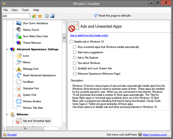 Tweaker Disable Ads In Windows 10
