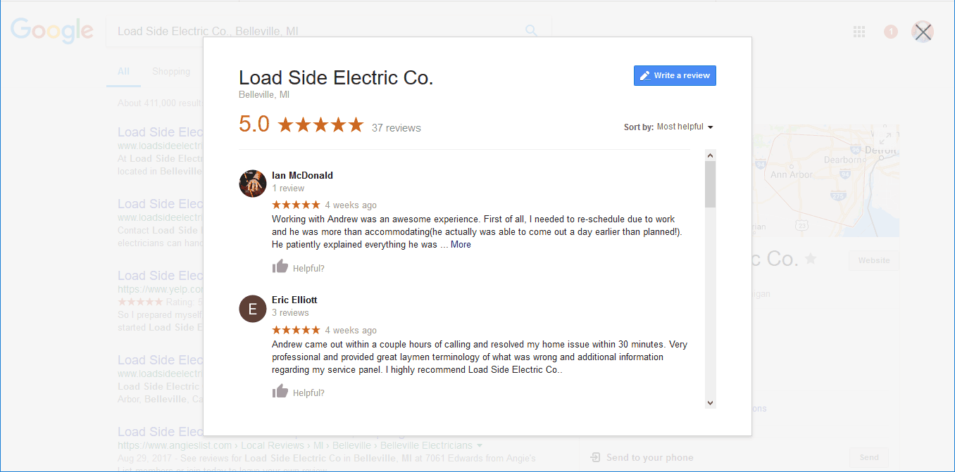 screenshot from Google showing reviews for a company.