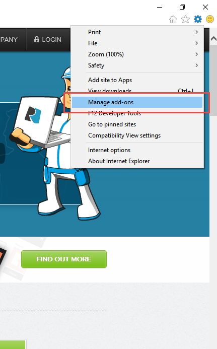 Internet Explorer - Manage add-ons