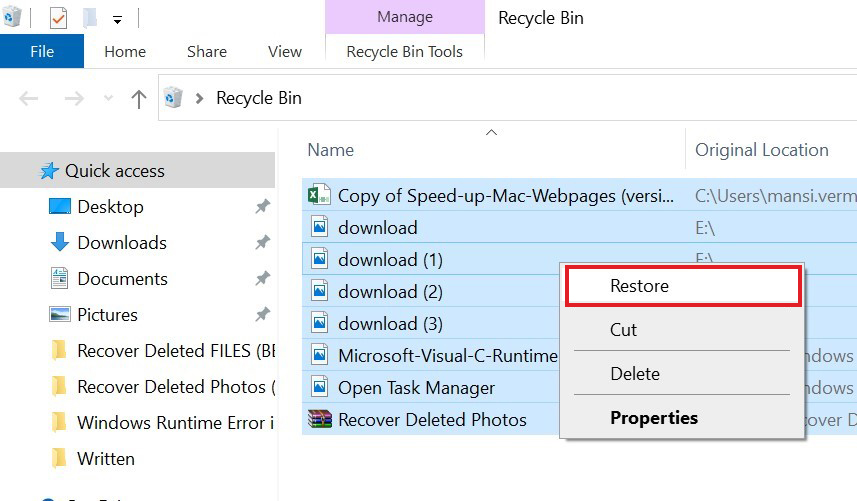 restore deleted word document from recycle bin
