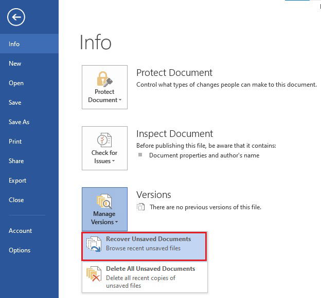 Select ‘Recover Unsaved Document’ 