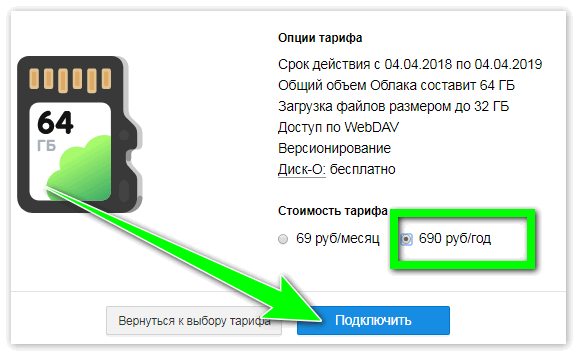 Оплата за год для облака Mail.Ru